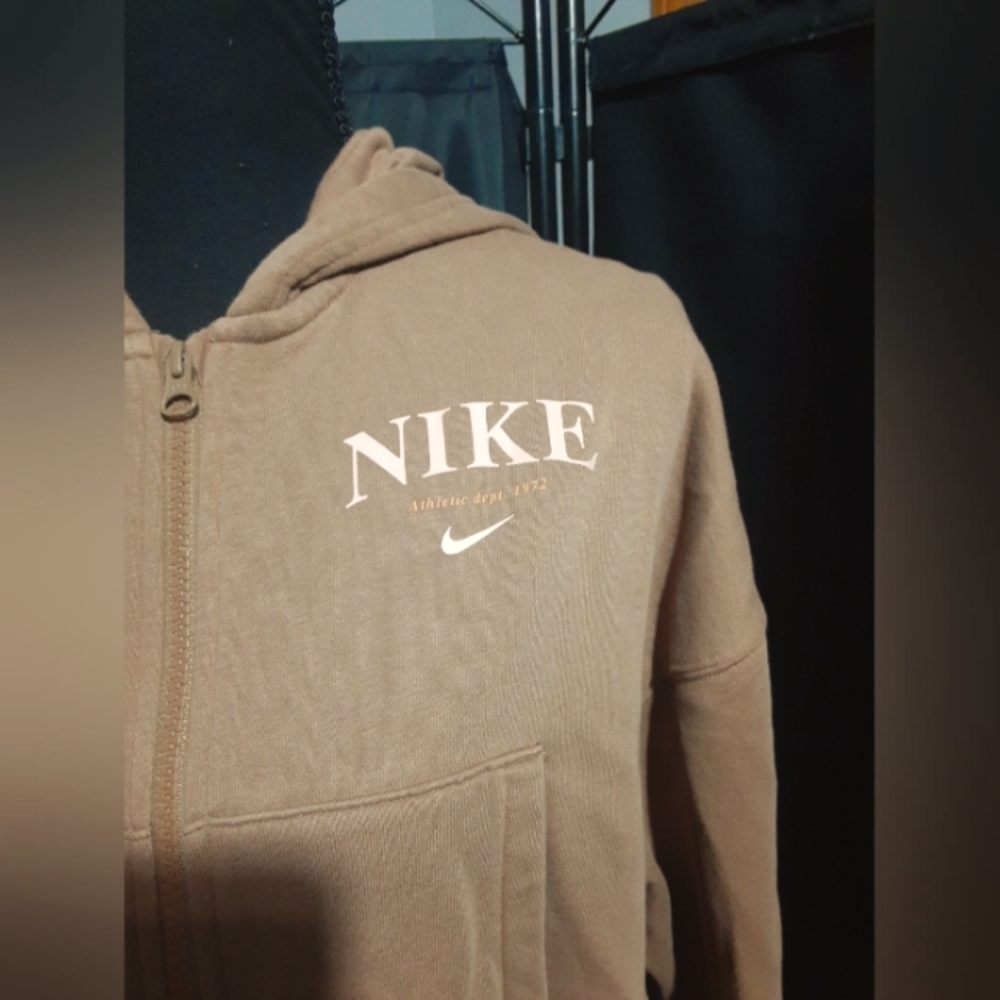 Nike Women's Cocoa Brown Zip-Up Cripped Hoodie Size M Casual Beach Boho - Picture 4 of 10
